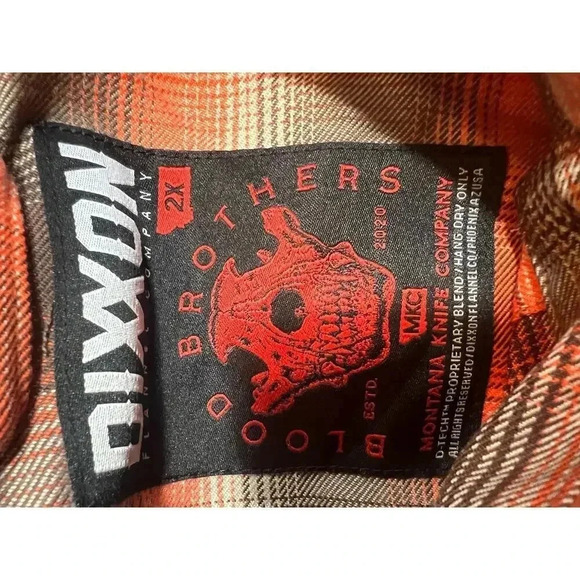 NWT DIXXON & montana knife company colab long sleeve flannel BLOOD brothers  2X - Picture 2 of 11